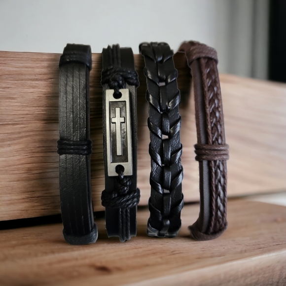 Unisex Leather Bracelet 4 Piece Set - Picture 4 of 8